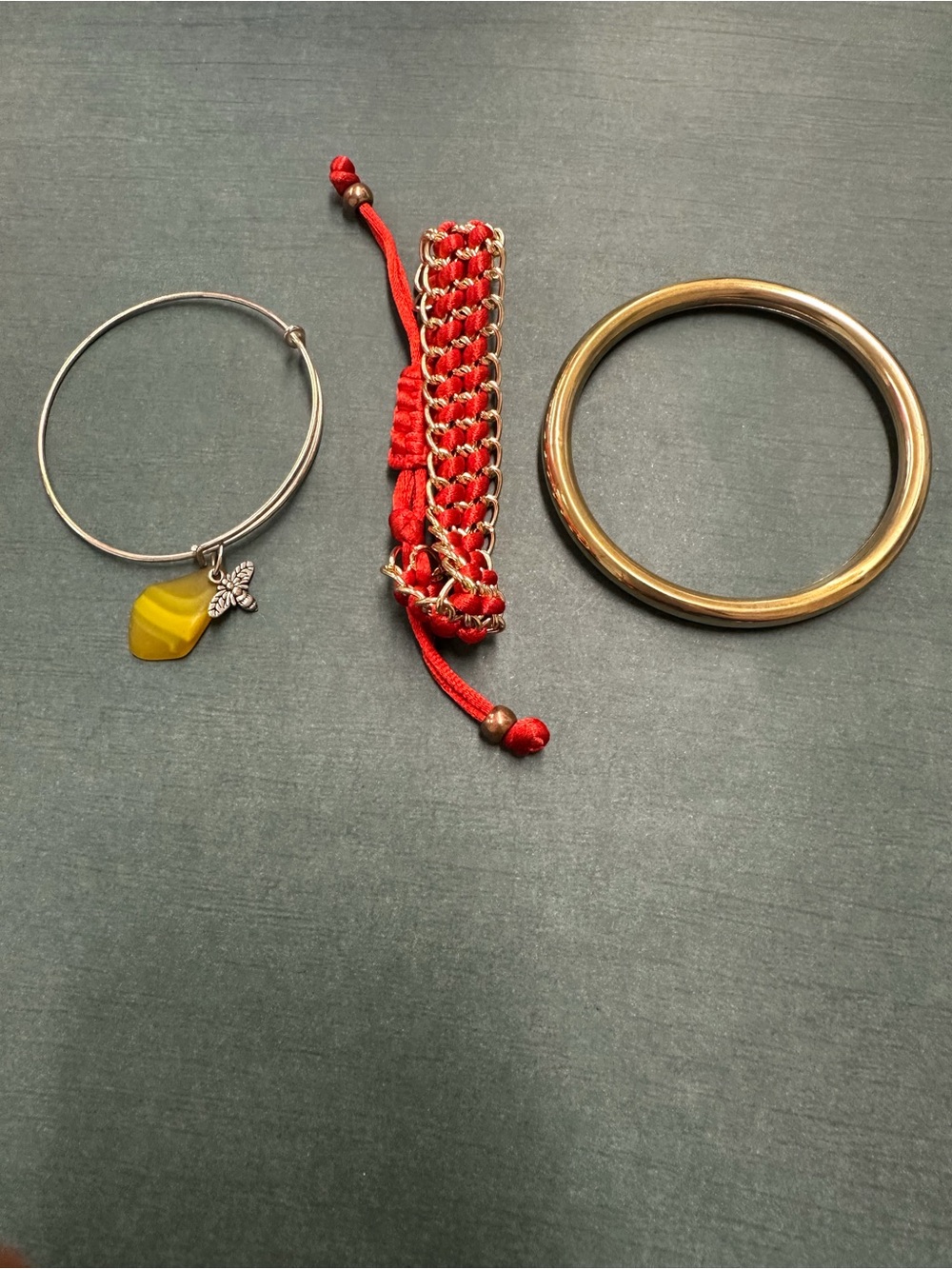 Boho Bracelet Bundle Sea Glass Bumble Bee Satin Cord Brass B12